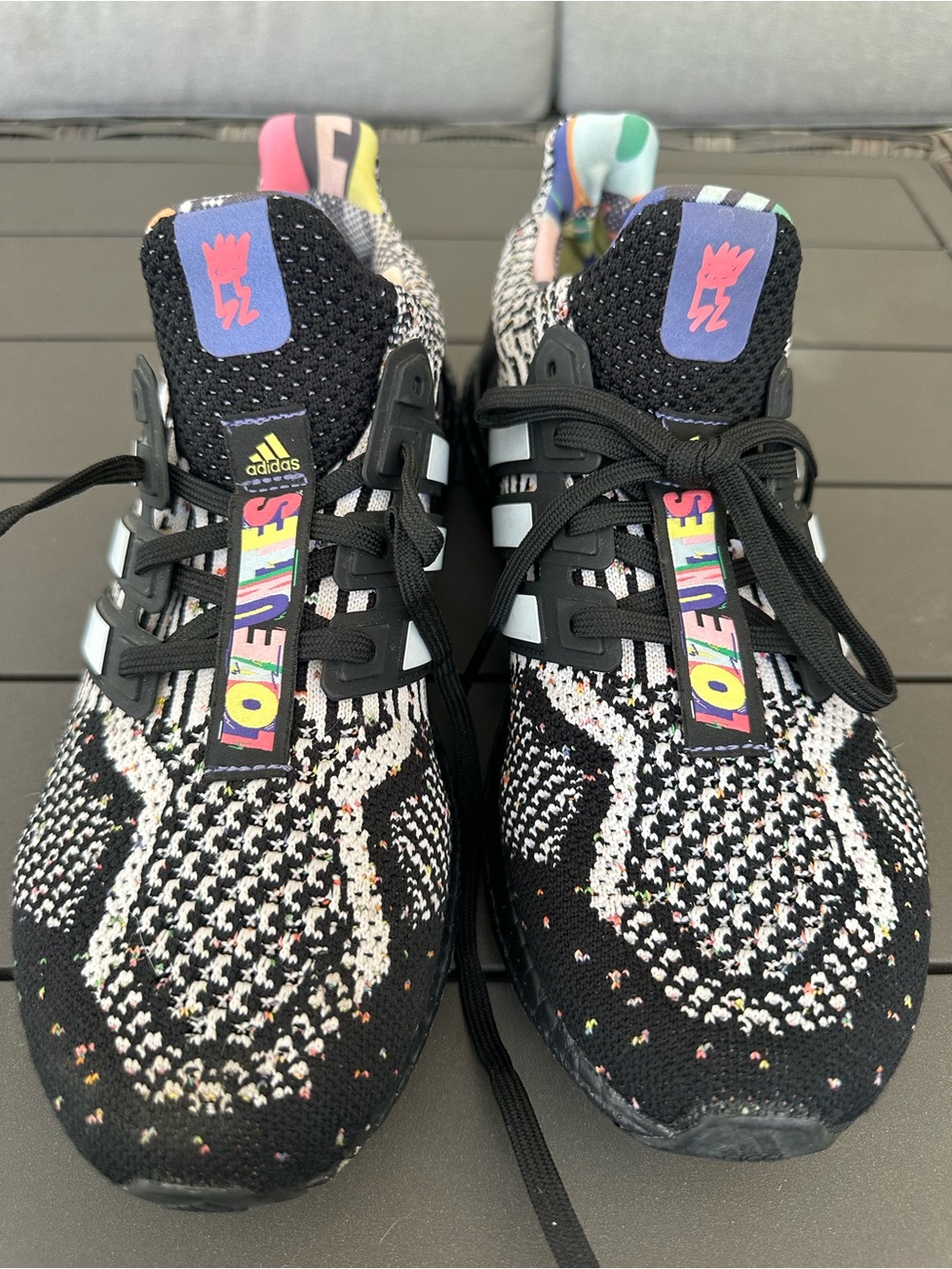 adidas Black Knit Sneakers with Multicolor Speckle Accents
